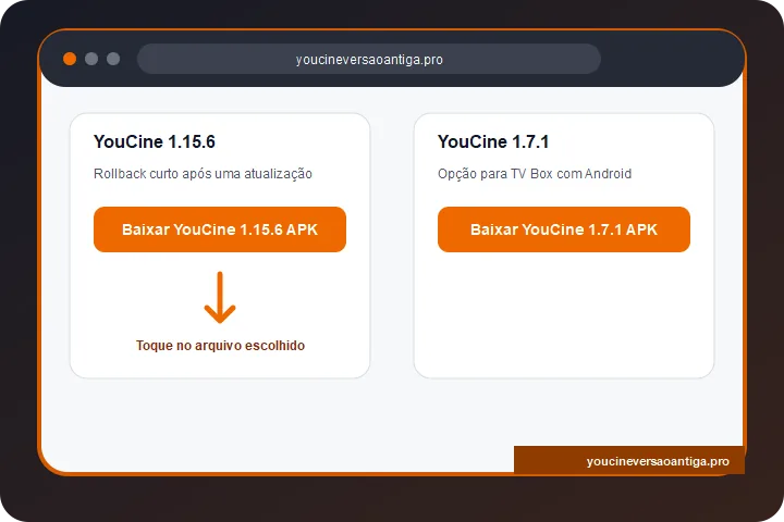 YouCine versão antiga para Android e TV Box 2 Seleção de uma versão antiga do YouCine antes do download