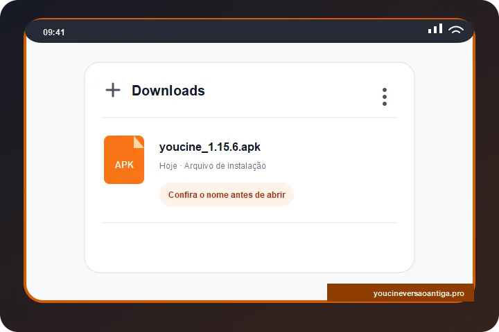 YouCine versão antiga para Android e TV Box 4 Arquivo APK do YouCine localizado na pasta Downloads do Android