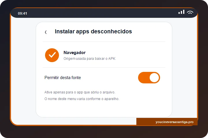 YouCine versão antiga para Android e TV Box 5 Permissão do Android para instalar o APK pela origem usada no download