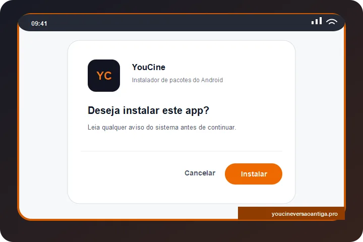YouCine versão antiga para Android e TV Box 6 Tela de confirmação antes de instalar o APK do YouCine